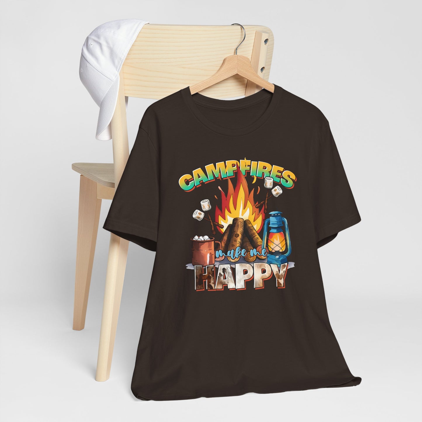 Campfires Make Me Happy T-Shirt – Funny Cozy Outdoor Tee