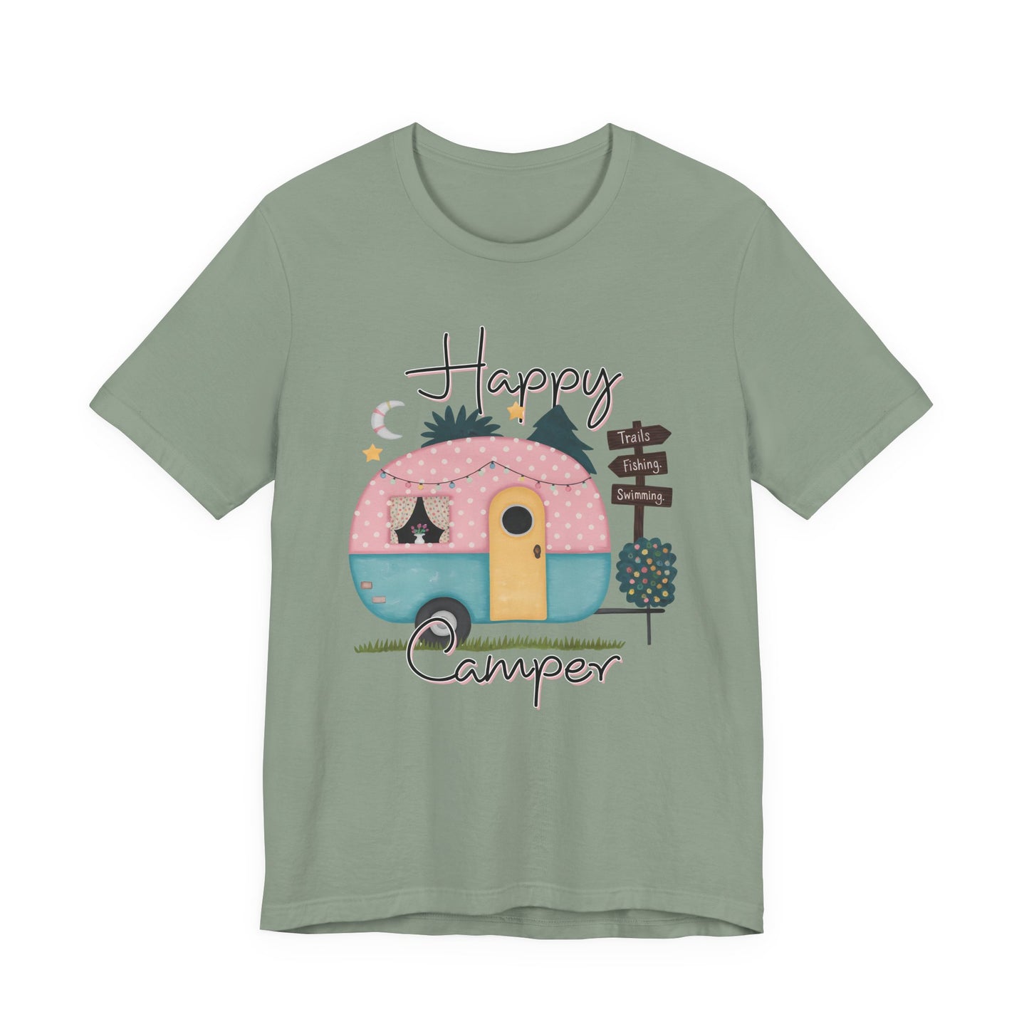 Happy Camper T-Shirt – Minimalist Retro Camper Tee for Nature Lovers