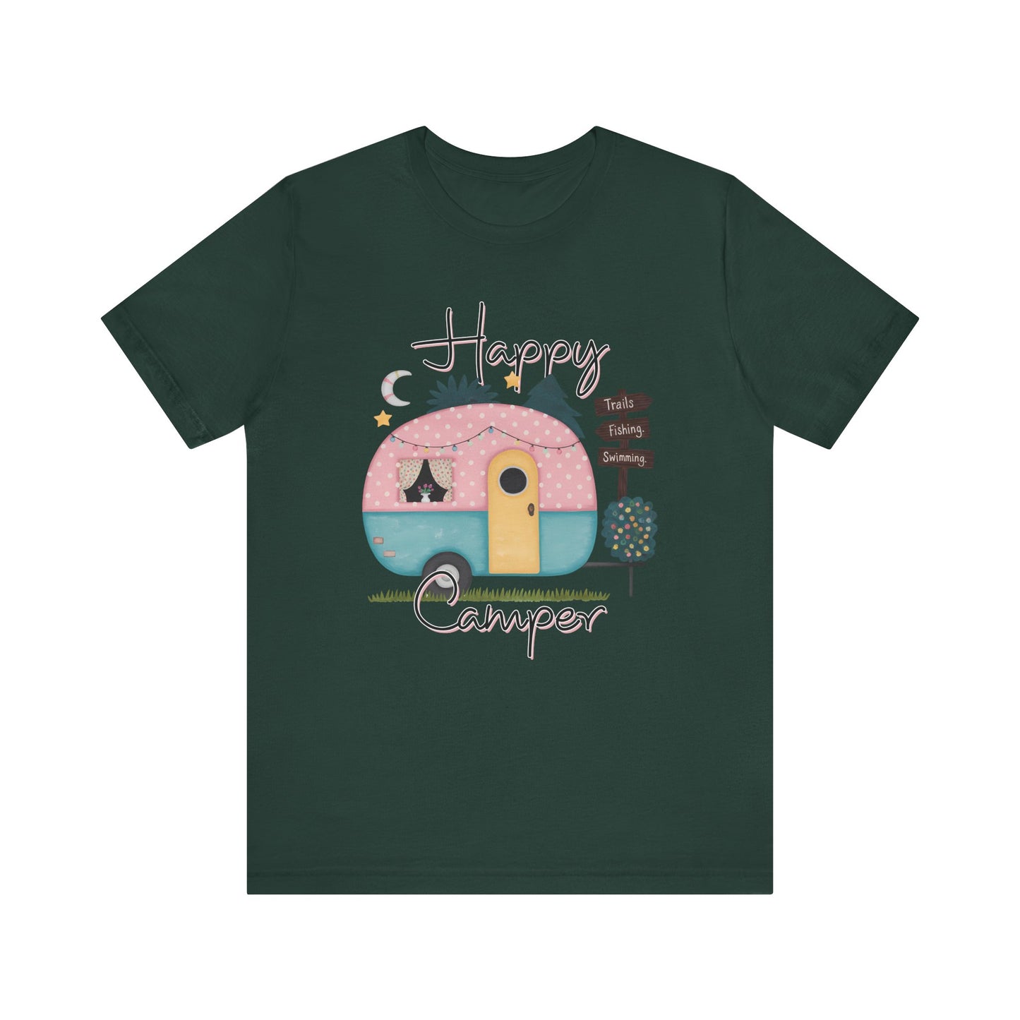 Happy Camper T-Shirt – Minimalist Retro Camper Tee for Nature Lovers