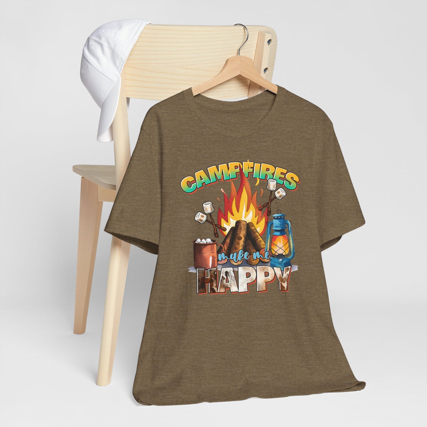 Campfires Make Me Happy T-Shirt – Funny Cozy Outdoor Tee
