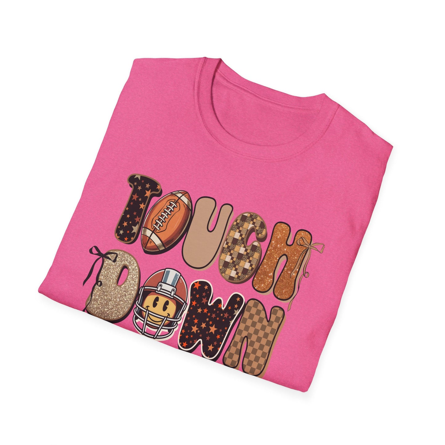 Touchdown Season Football T-Shirt – Retro Glitter Smiley Game Day Tee