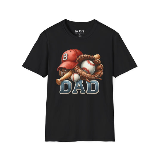 Baseball Dad T-Shirt with Hat & Ball Design β Perfect Gift for Sports-Loving Fathers Black Front