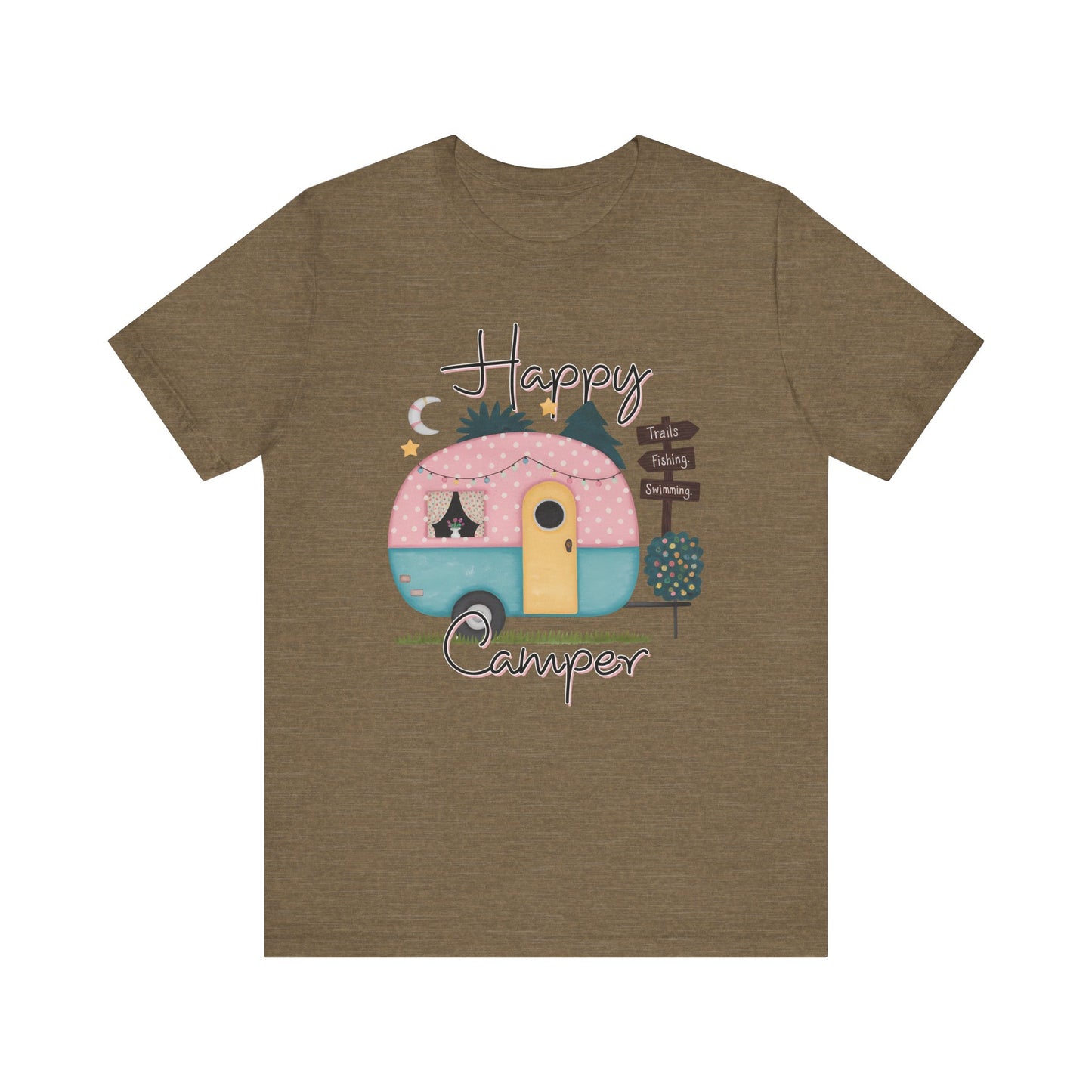 Happy Camper T-Shirt – Minimalist Retro Camper Tee for Nature Lovers