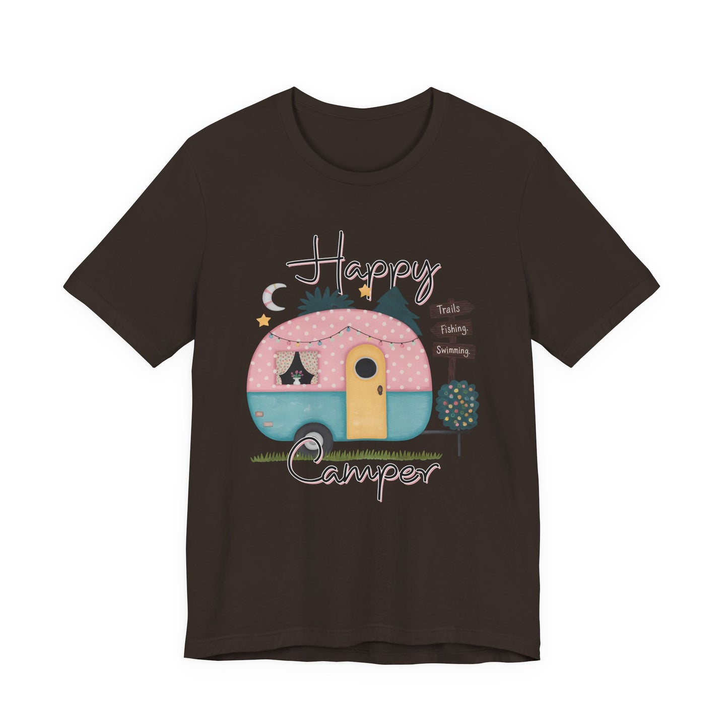 Happy Camper T-Shirt – Minimalist Retro Camper Tee for Nature Lovers