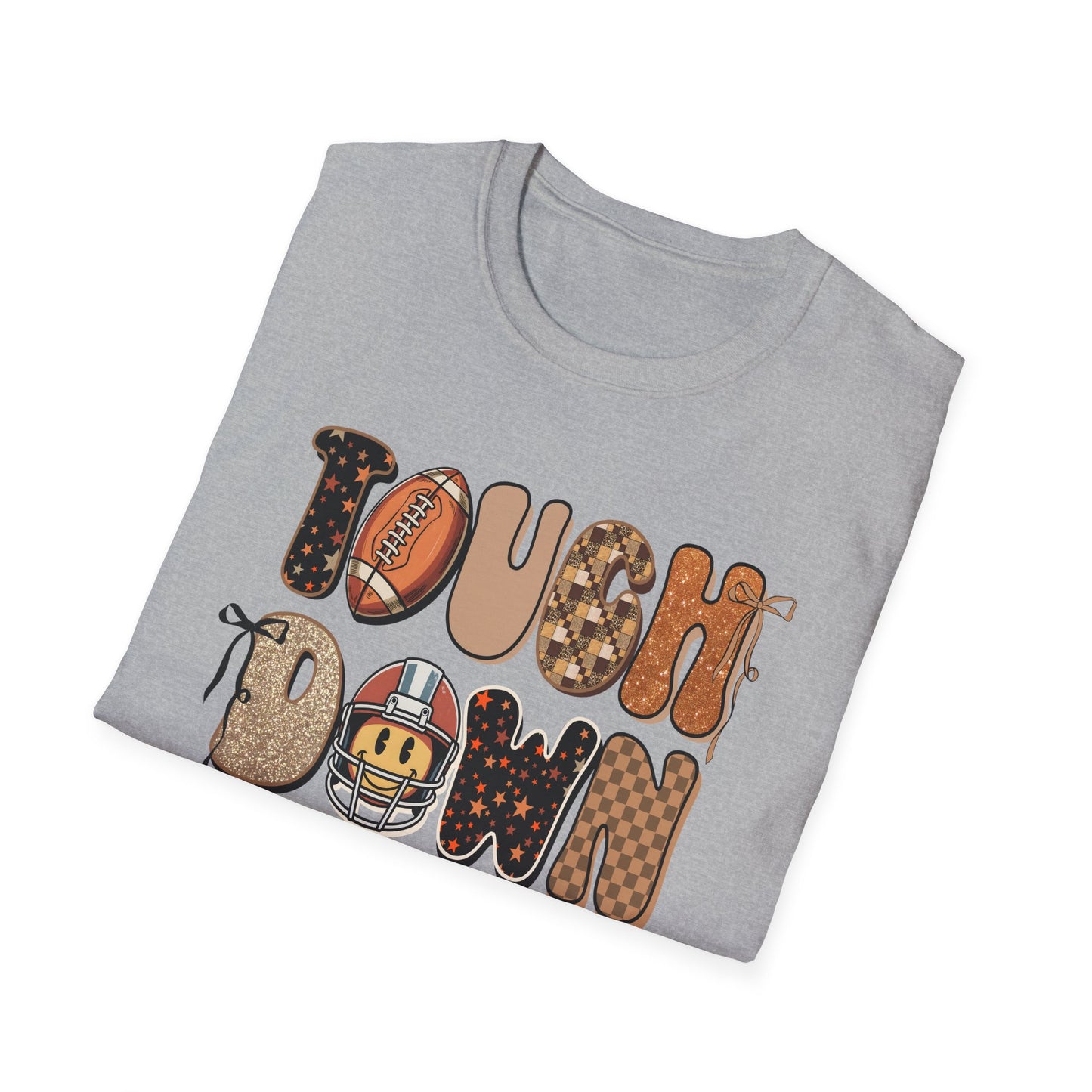 Touchdown Season Football T-Shirt – Retro Glitter Smiley Game Day Tee