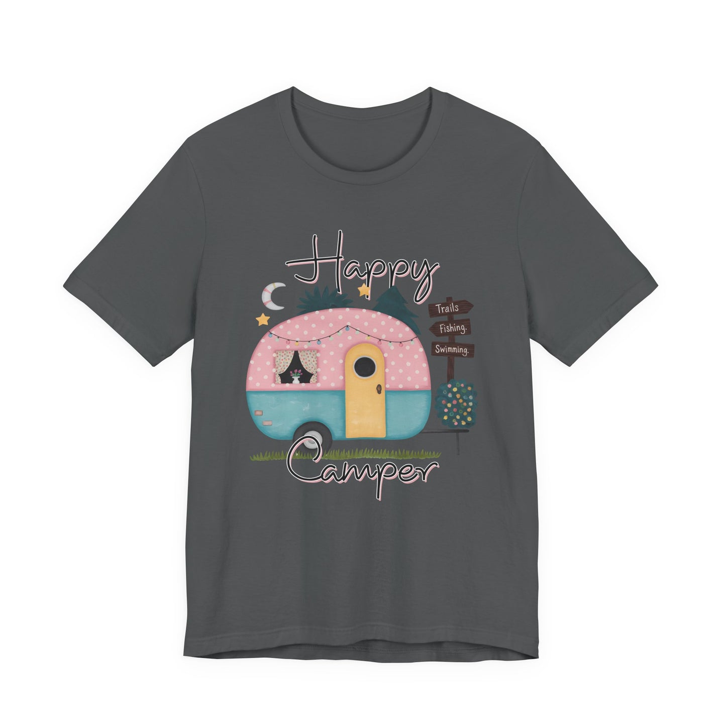 Happy Camper T-Shirt – Minimalist Retro Camper Tee for Nature Lovers