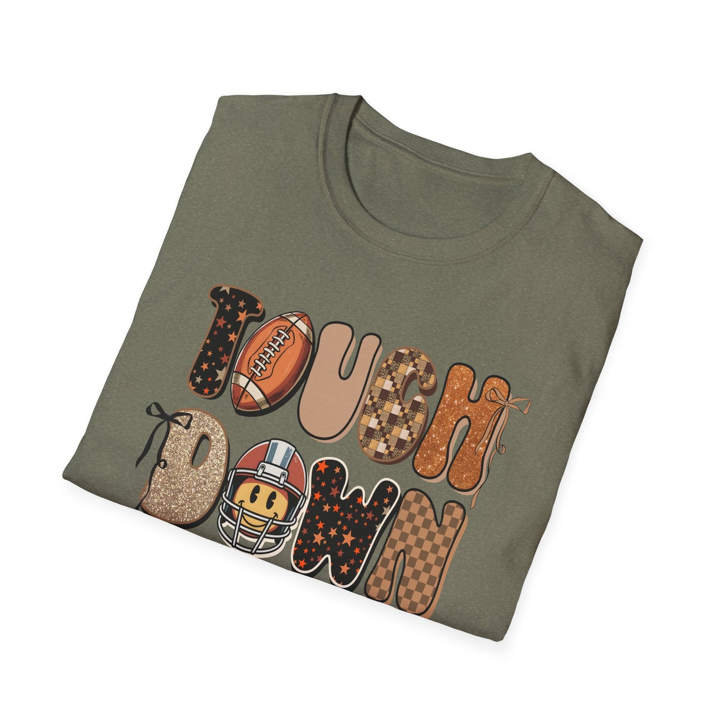 Touchdown Season Football T-Shirt – Retro Glitter Smiley Game Day Tee