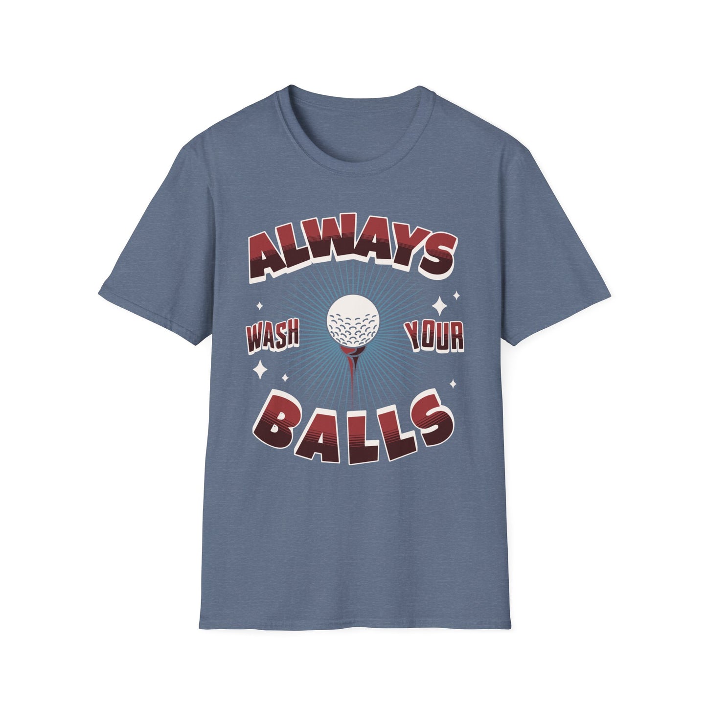 Always Wash Your Balls golf tee – funny vintage golf humor sports graphic T-shirt in Heather Indigo