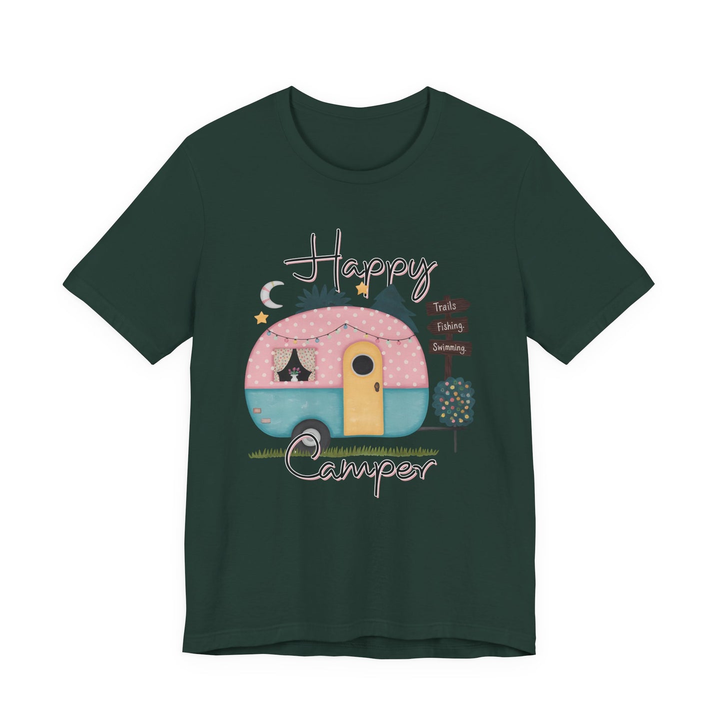 Happy Camper T-Shirt – Minimalist Retro Camper Tee for Nature Lovers