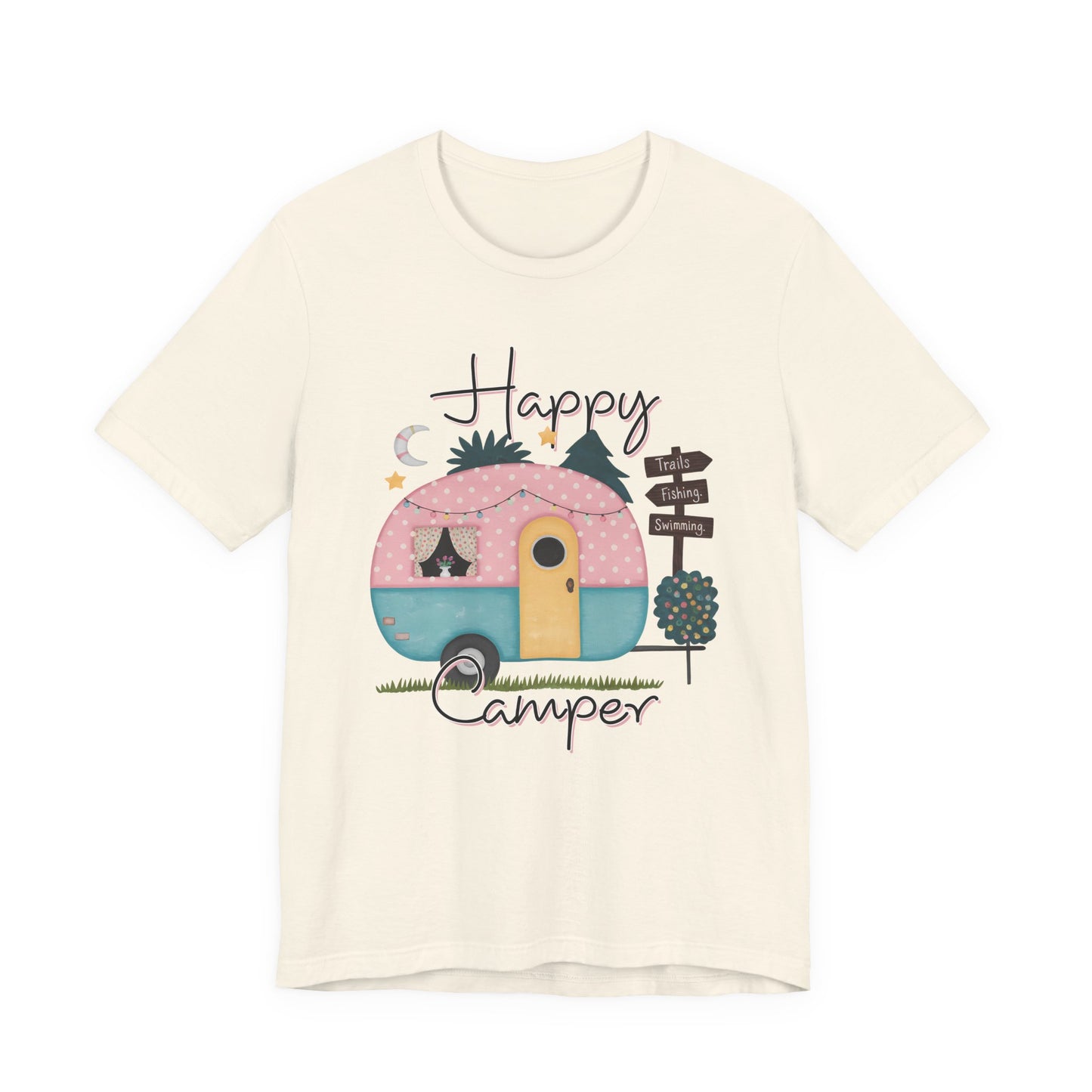 Happy Camper T-Shirt – Minimalist Retro Camper Tee for Nature Lovers