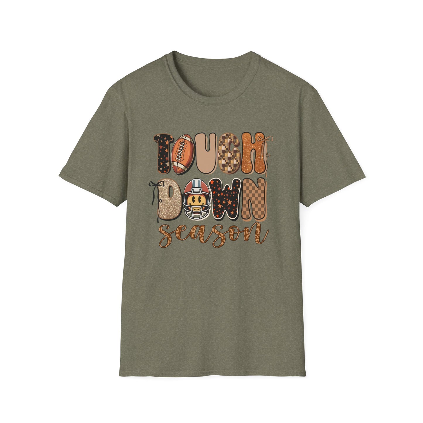 Touchdown Season Football T-Shirt – Retro Glitter Smiley Game Day Tee