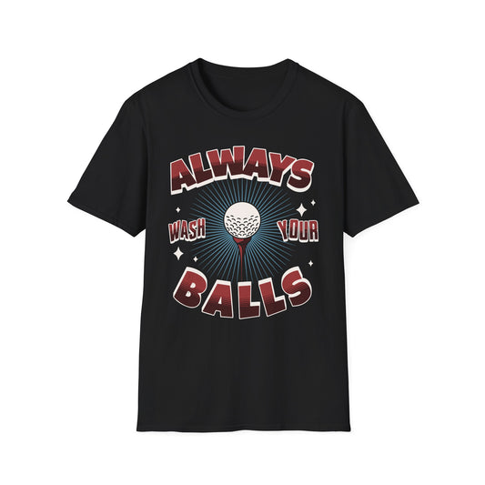Always Wash Your Balls golf tee – funny vintage golf humor sports graphic T-shirt in Black