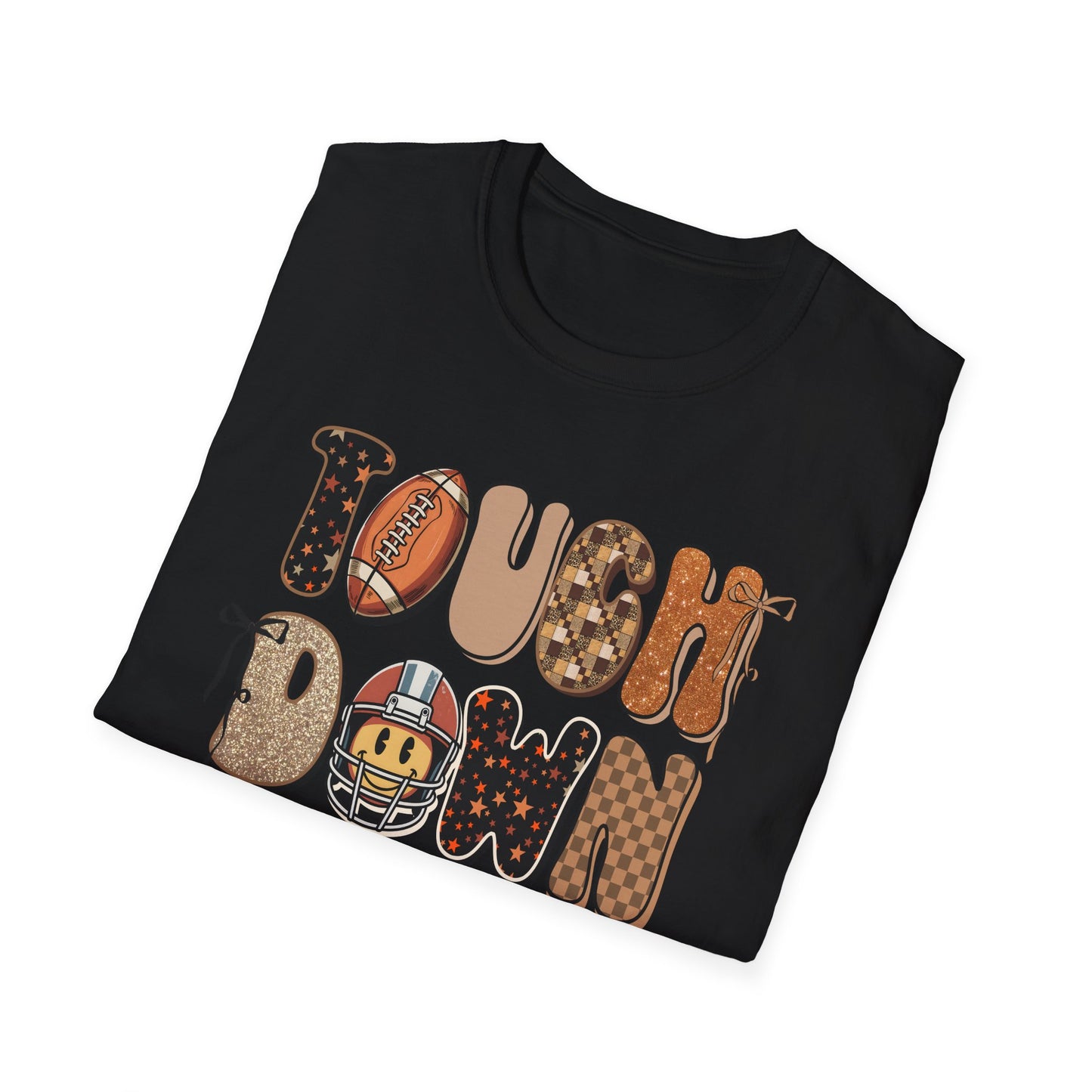 Touchdown Season Football T-Shirt – Retro Glitter Smiley Game Day Tee