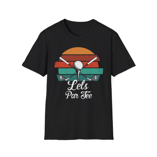 Letβs Par-tee Golf Tee β Funny golf party sports graphic T-shirt in Black