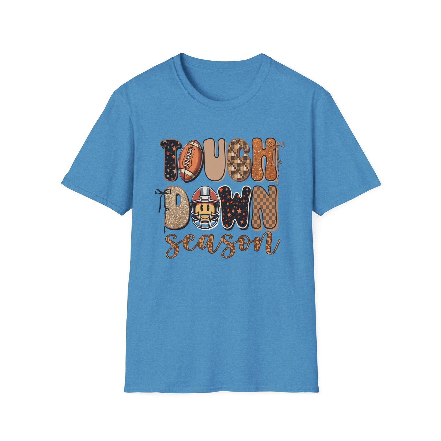 Touchdown Season Football T-Shirt – Retro Glitter Smiley Game Day Tee