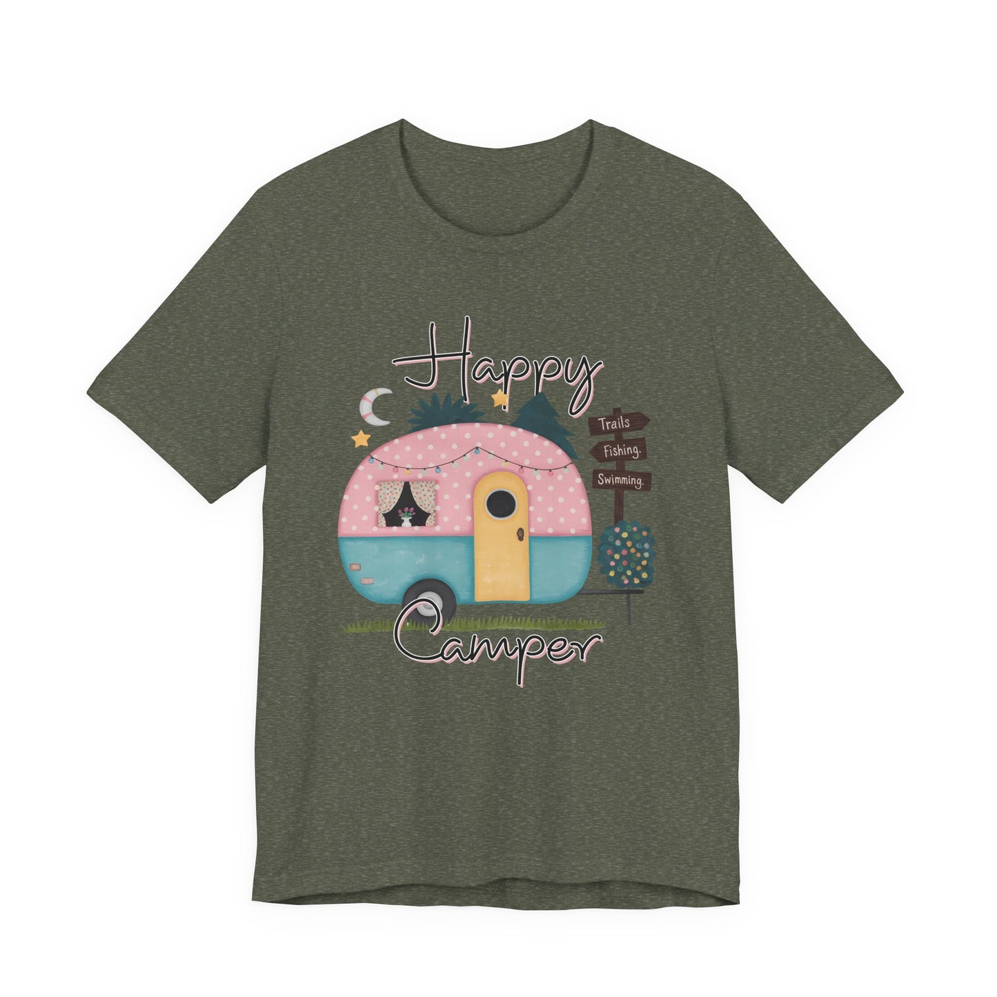 Happy Camper T-Shirt – Minimalist Retro Camper Tee for Nature Lovers