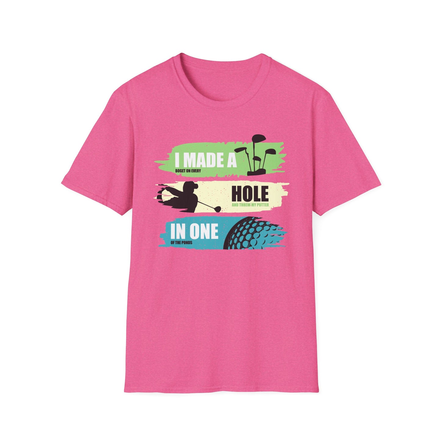 I Made a Bogey on Every Hole Golf Tee – Funny golf humor sports T-shirt in Heather Heliconia