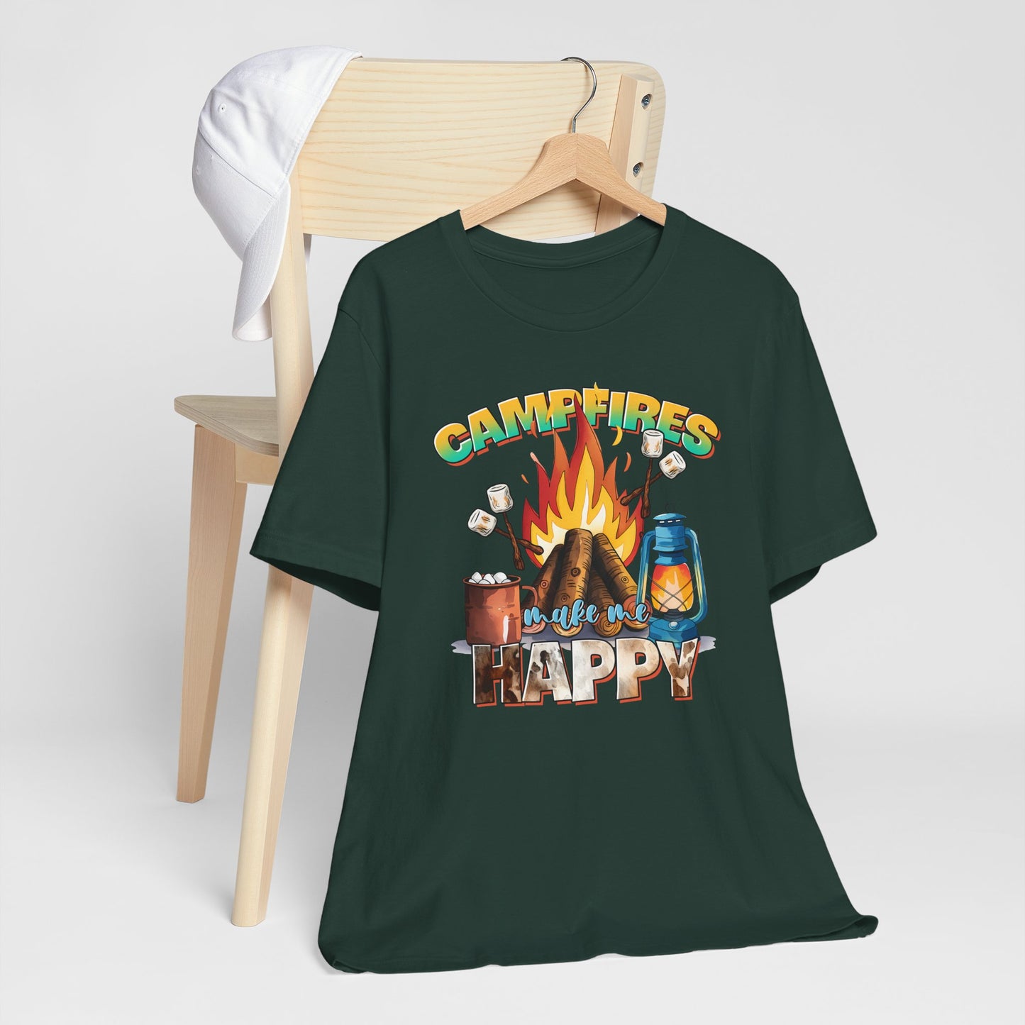 Campfires Make Me Happy T-Shirt – Funny Cozy Outdoor Tee