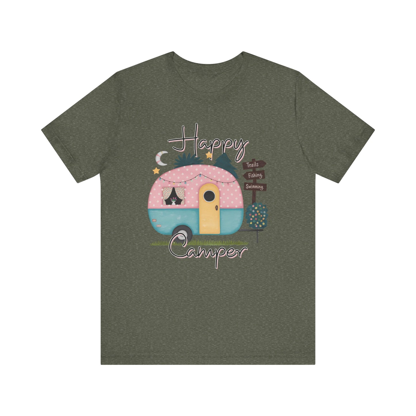 Happy Camper T-Shirt – Minimalist Retro Camper Tee for Nature Lovers