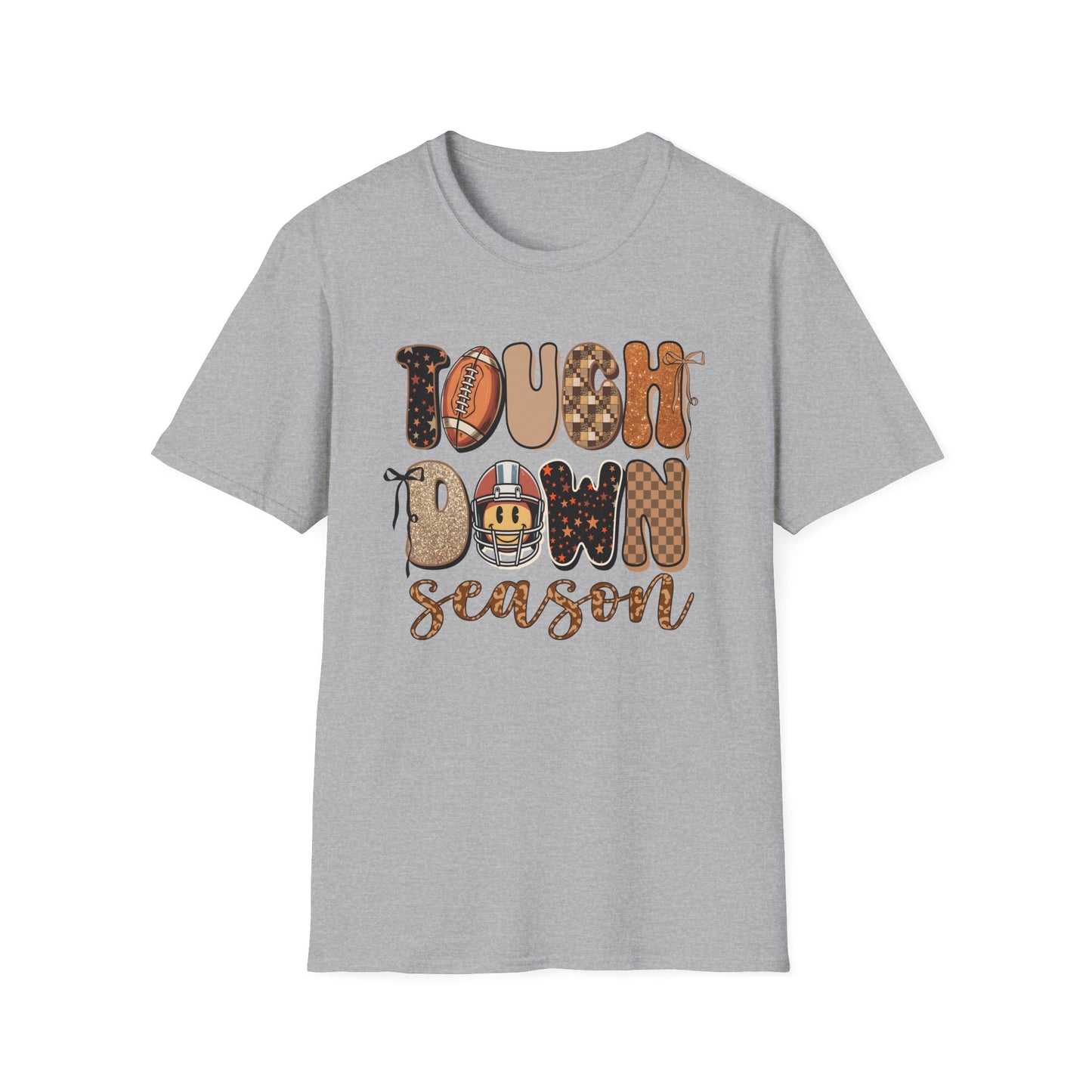 Touchdown Season Football T-Shirt – Retro Glitter Smiley Game Day Tee