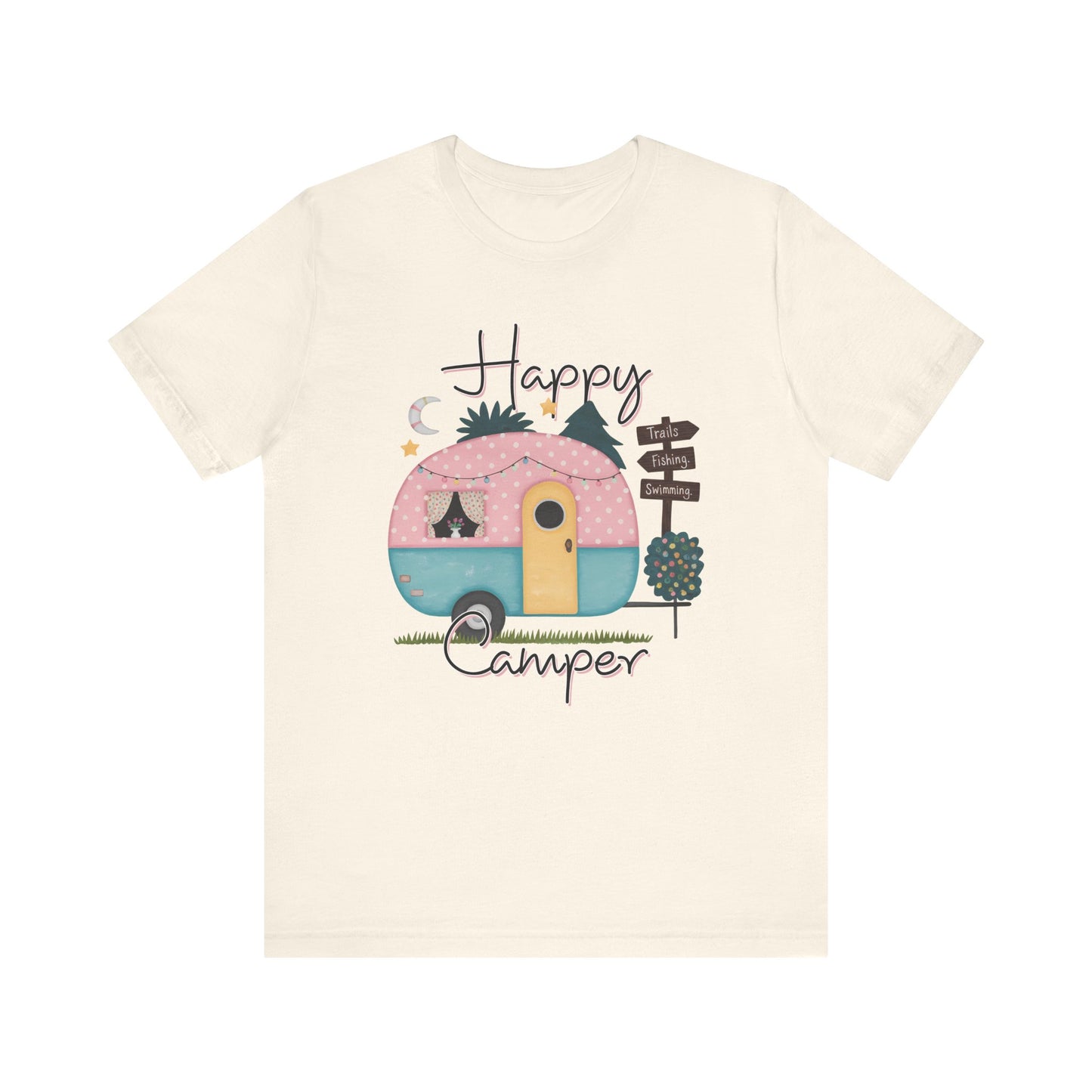 Happy Camper T-Shirt – Minimalist Retro Camper Tee for Nature Lovers