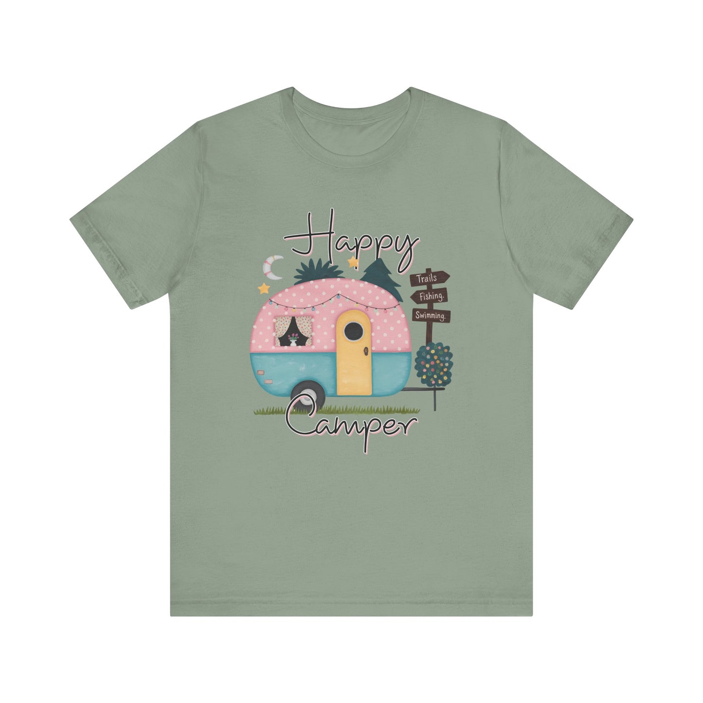 Happy Camper T-Shirt – Minimalist Retro Camper Tee for Nature Lovers