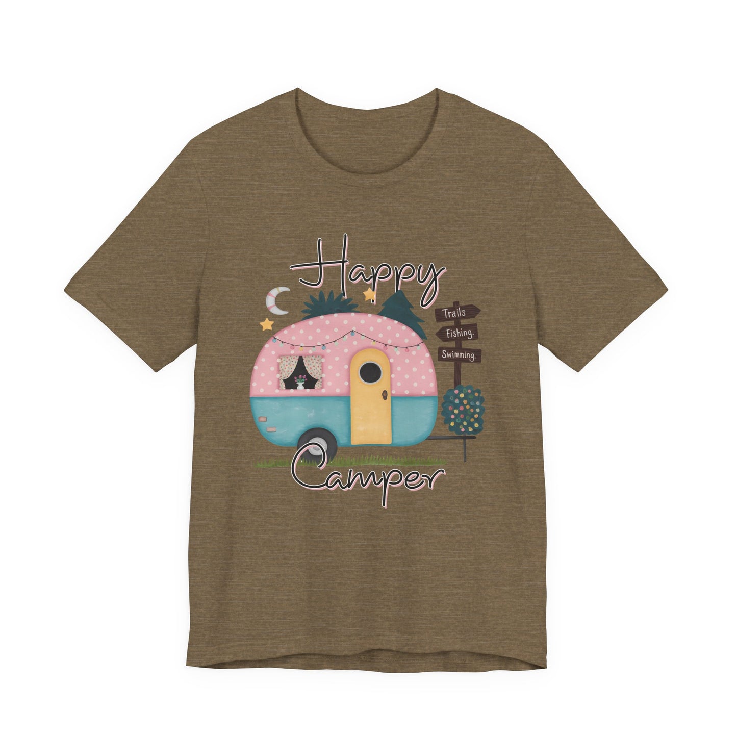 Happy Camper T-Shirt – Minimalist Retro Camper Tee for Nature Lovers