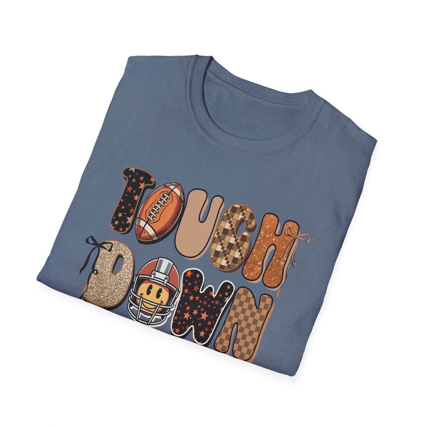 Touchdown Season Football T-Shirt – Retro Glitter Smiley Game Day Tee