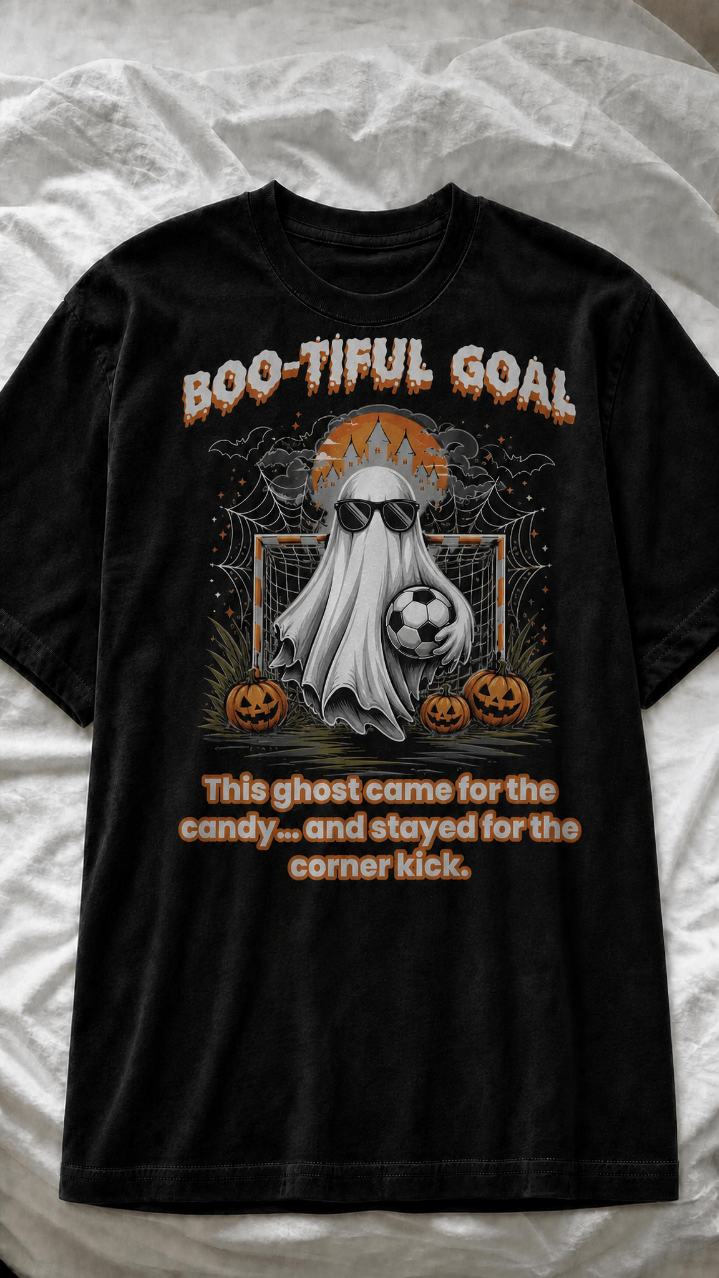 Boo-tiful Goal Ghost T-Shirt — Halloween Soccer Trick-or-Treat Tee