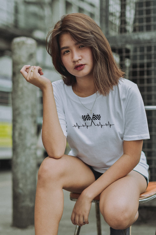 F1 Heartbeat T-Shirt β Formula 1 Racing Fan Shirt with Finish Flags π