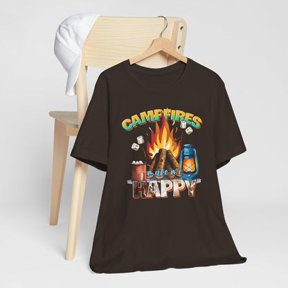 Campfires Make Me Happy T-Shirt – Funny Cozy Outdoor Tee