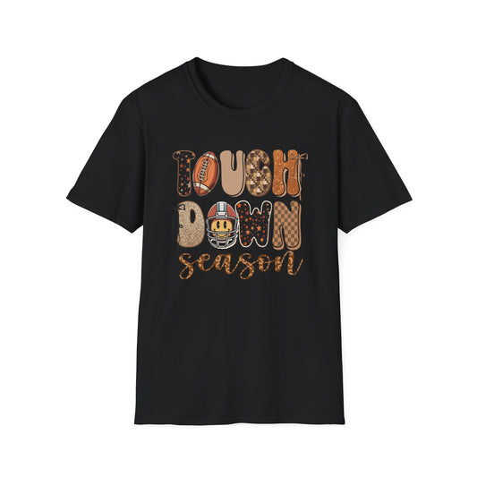 Touchdown Season Football T-Shirt – Retro Glitter Smiley Game Day Tee