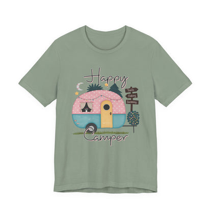 Happy Camper T-Shirt – Minimalist Retro Camper Tee for Nature Lovers