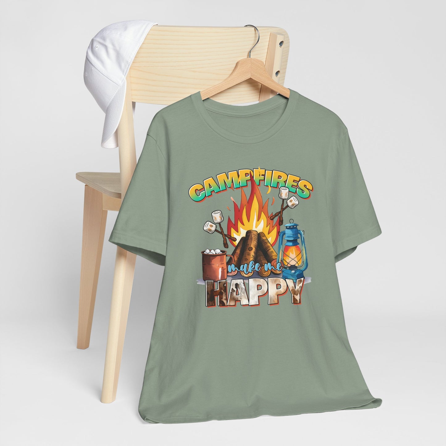 Campfires Make Me Happy T-Shirt – Funny Cozy Outdoor Tee