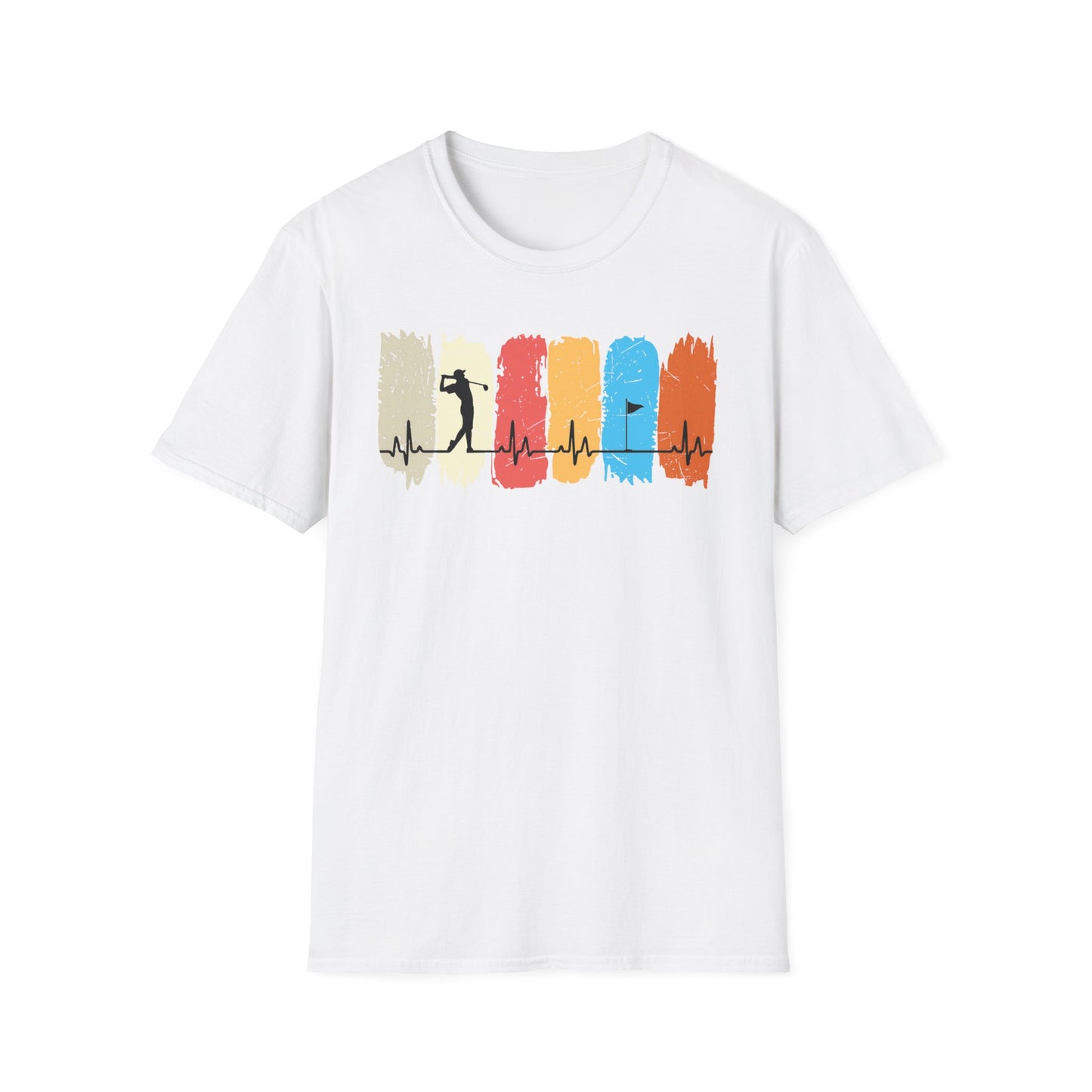 Golfer Heartbeat Retro Sports Tee – Golf graphic t-shirt with ECG heart line White