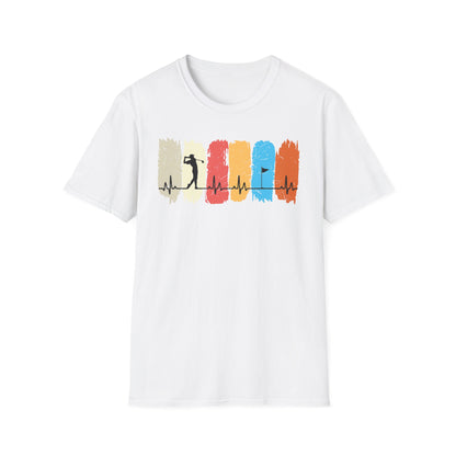 Golfer Heartbeat Retro Sports Tee – Golf graphic t-shirt with ECG heart line White
