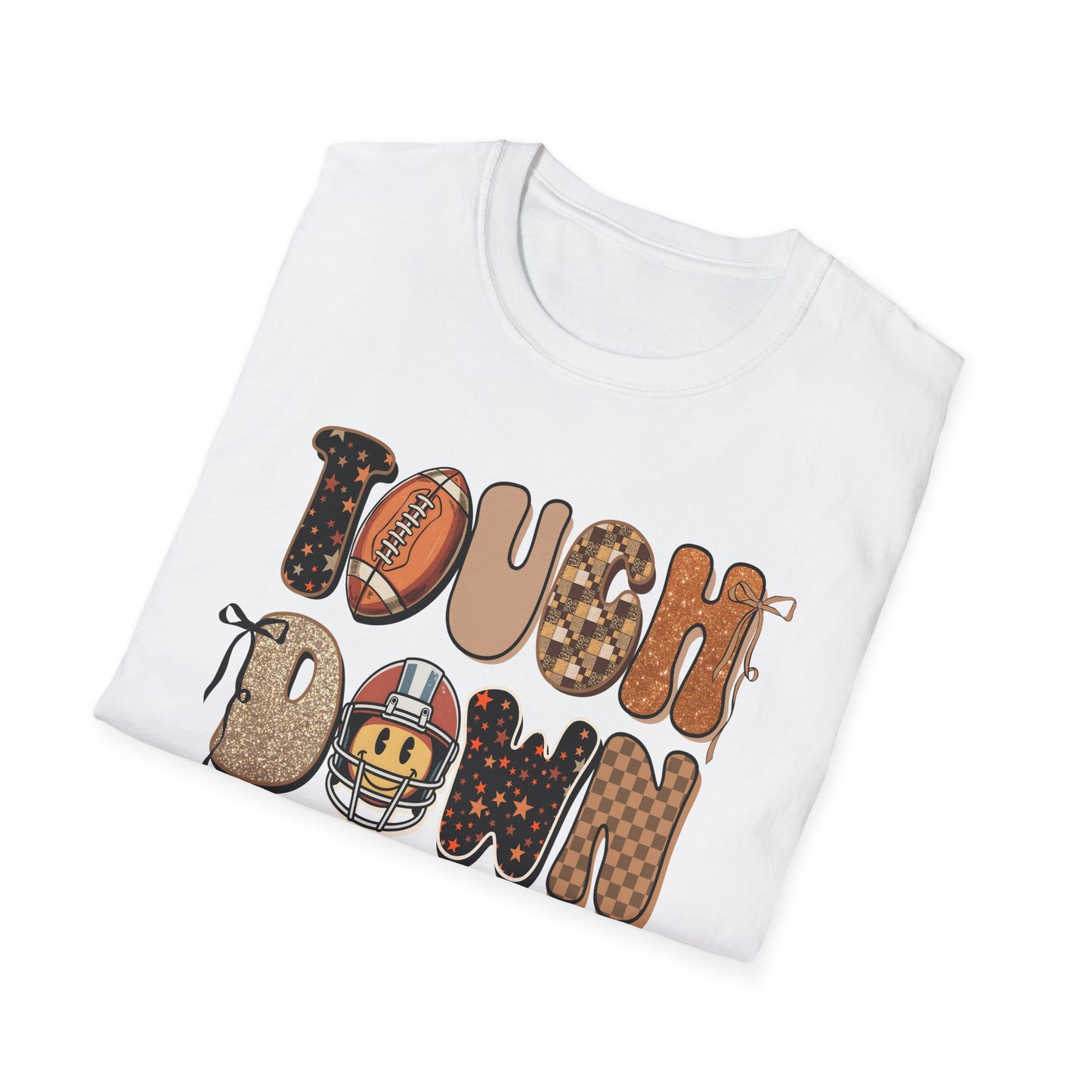 Touchdown Season Football T-Shirt – Retro Glitter Smiley Game Day Tee