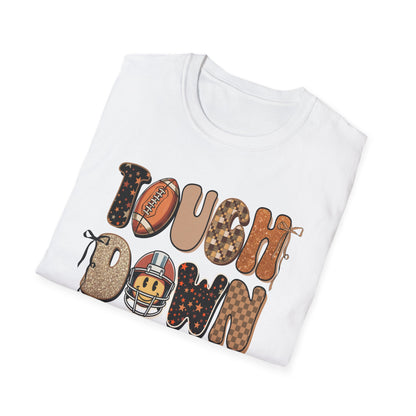 Touchdown Season Football T-Shirt – Retro Glitter Smiley Game Day Tee