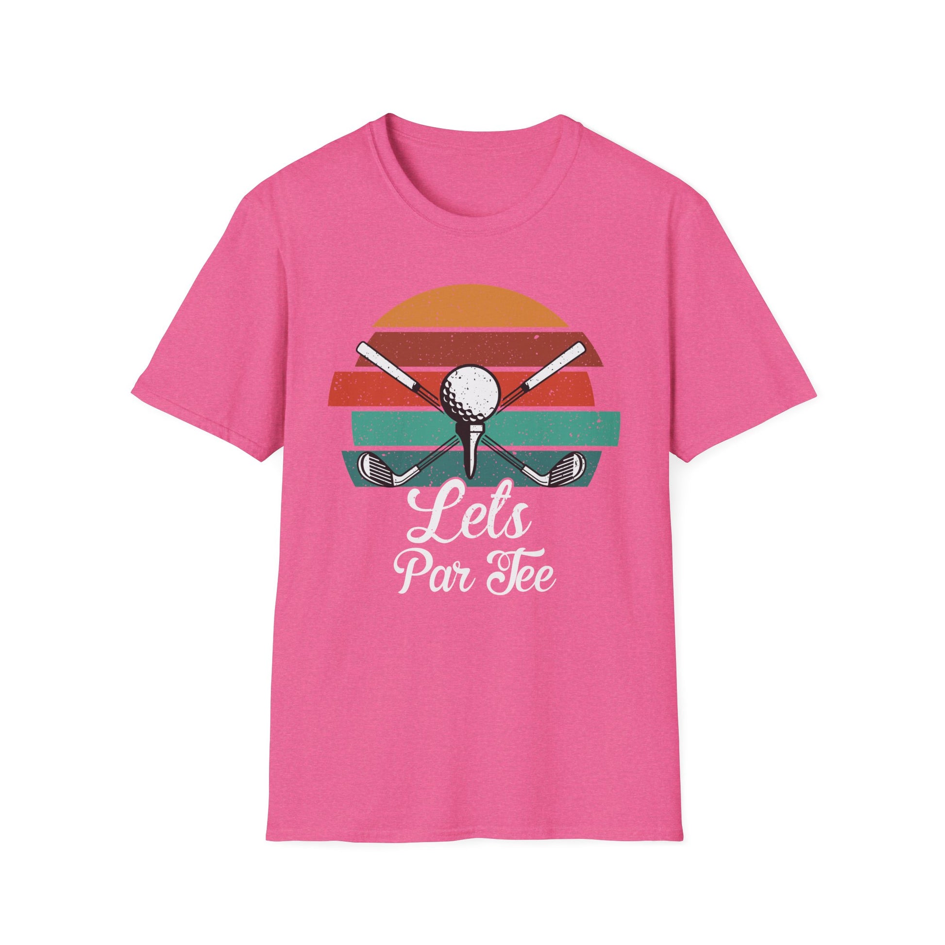 Let’s Par-tee Golf Tee – Funny golf party sports graphic T-shirt in Heather Heliconia