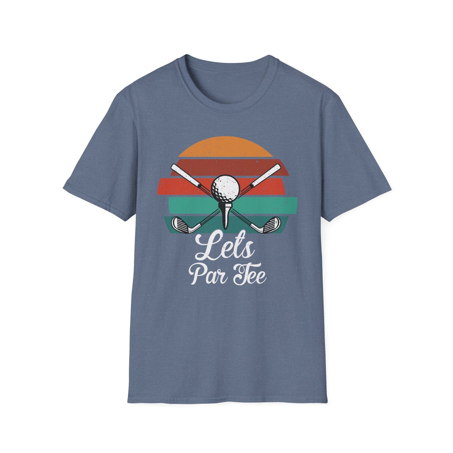 Let’s Par-tee Golf Tee – Funny golf party sports graphic T-shirt in Heather Indigo