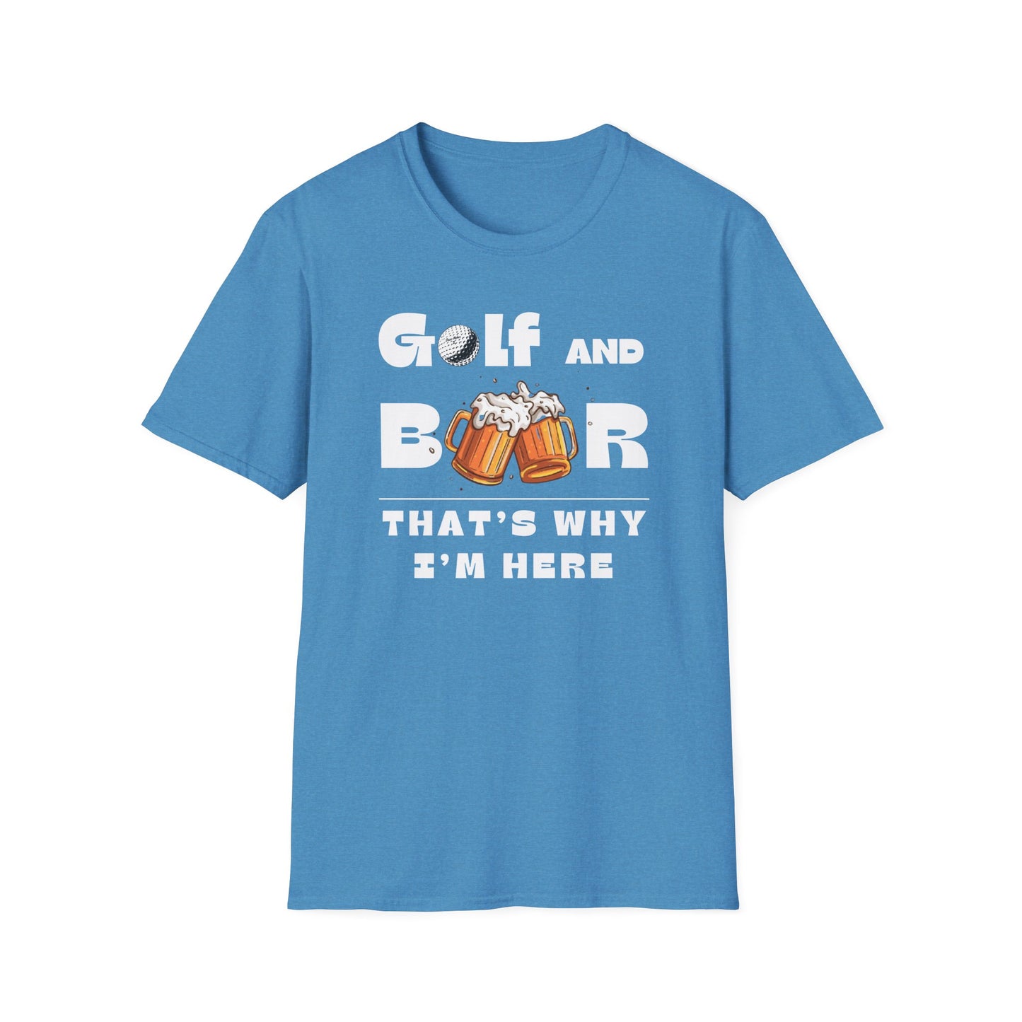 Golf & Beer Tee – funny golf humor sports graphic T-shirt in Heather Sapphire