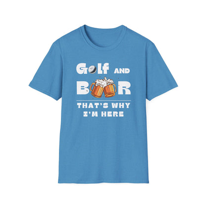 Golf & Beer Tee – funny golf humor sports graphic T-shirt in Heather Sapphire