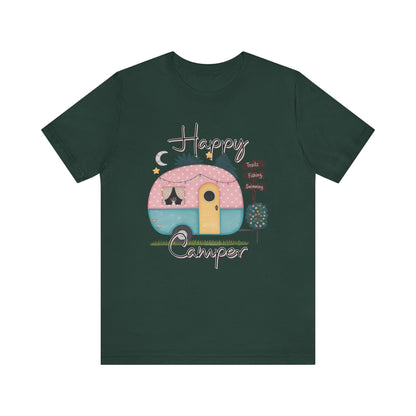 Happy Camper T-Shirt – Minimalist Retro Camper Tee for Nature Lovers