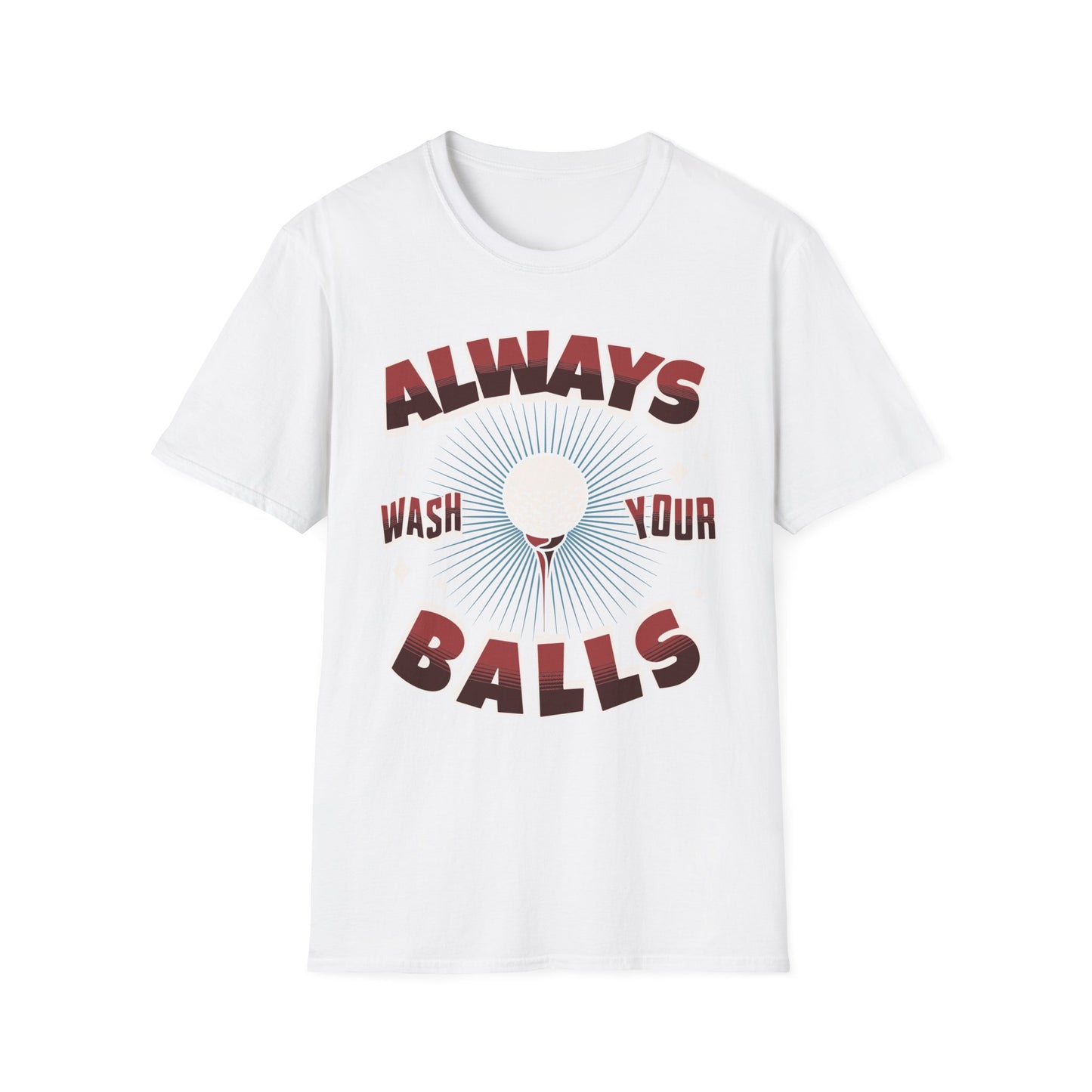 Always Wash Your Balls golf tee – funny vintage golf humor sports graphic T-shirt in White