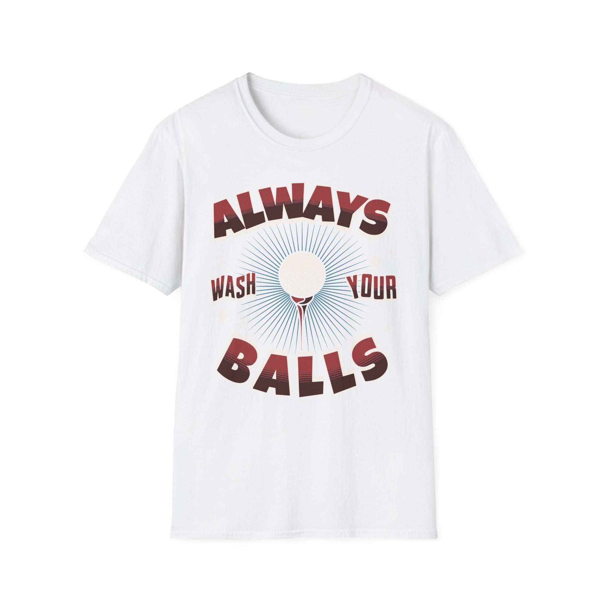 Always Wash Your Balls golf tee – funny vintage golf humor sports graphic T-shirt in White