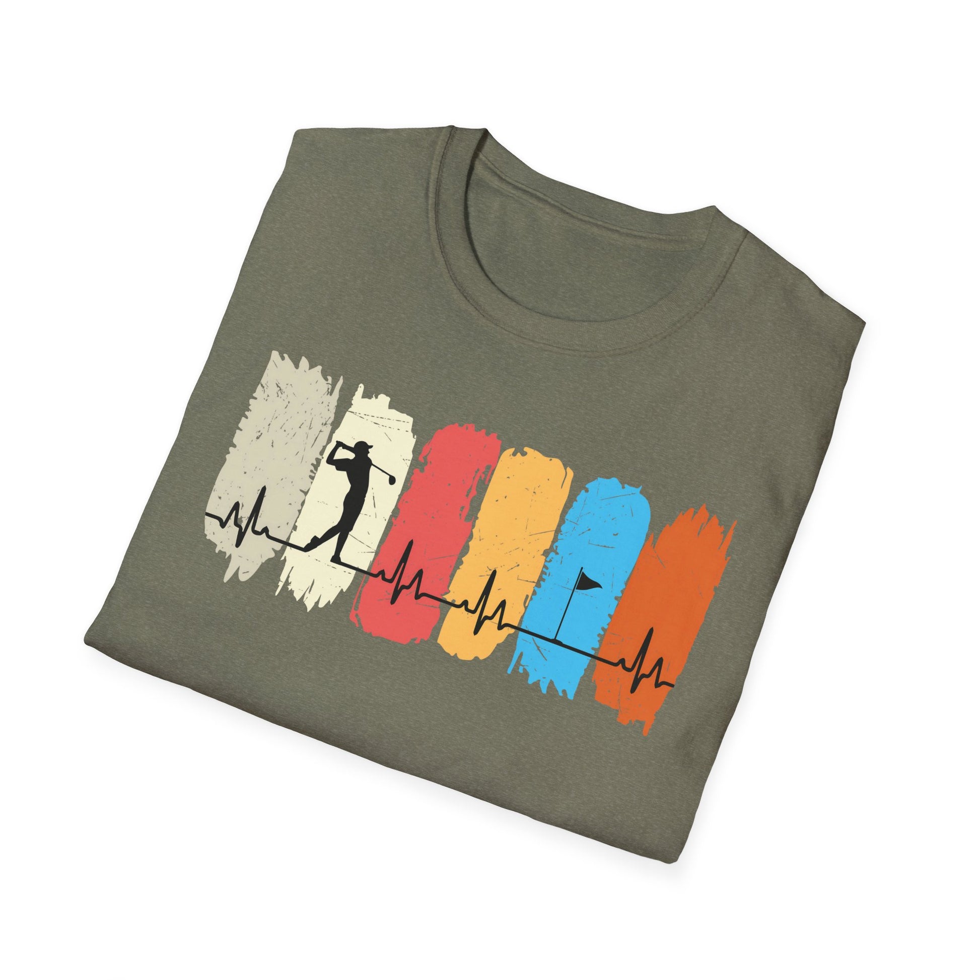 Golfer Heartbeat Retro Sports Tee – Golf graphic t-shirt with ECG heart line G