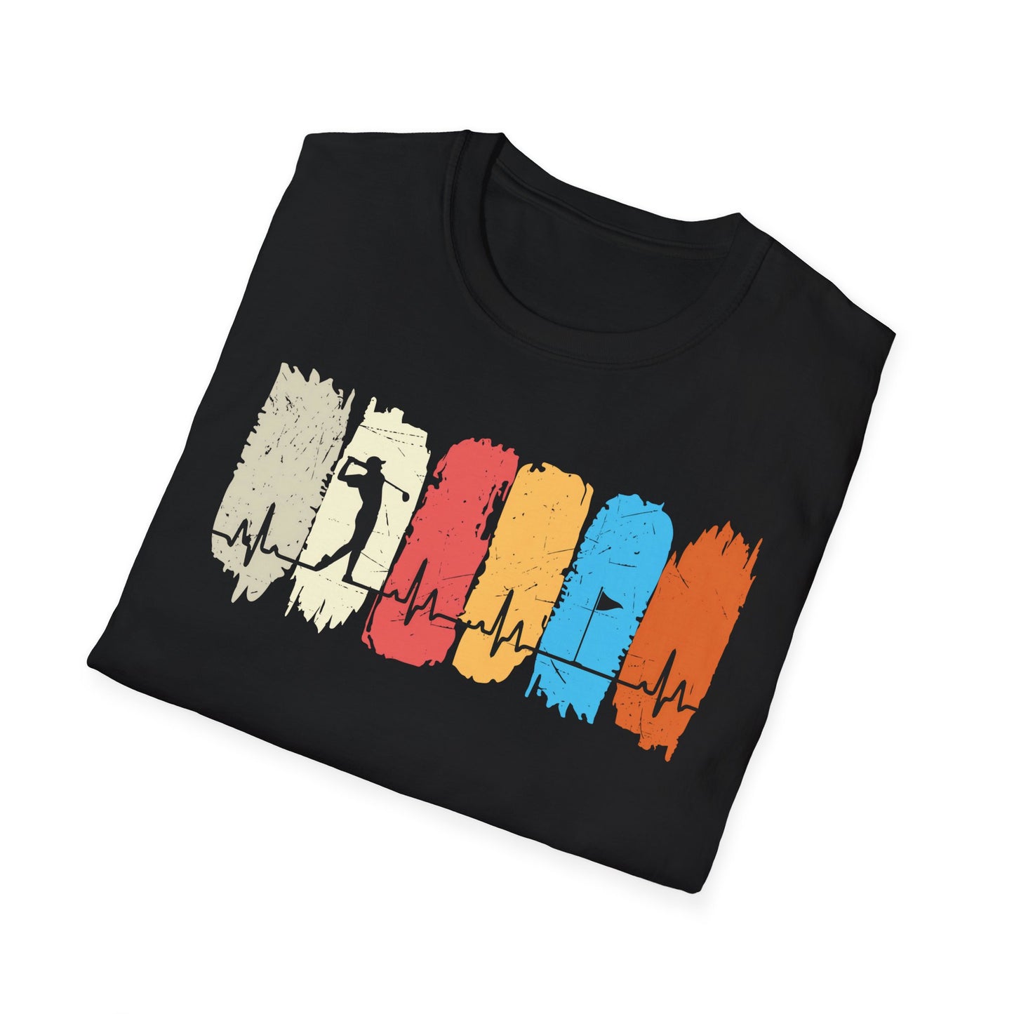 Golfer Heartbeat Retro Sports Tee – Golf graphic t-shirt with ECG heart line 1