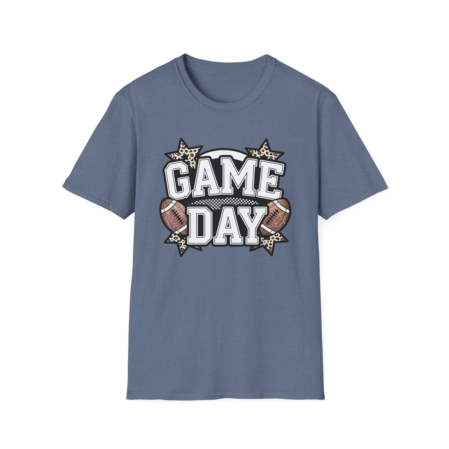 Game Day Glitter Football T-Shirt – Leopard Star & Checkerboard Design for Sports Fans