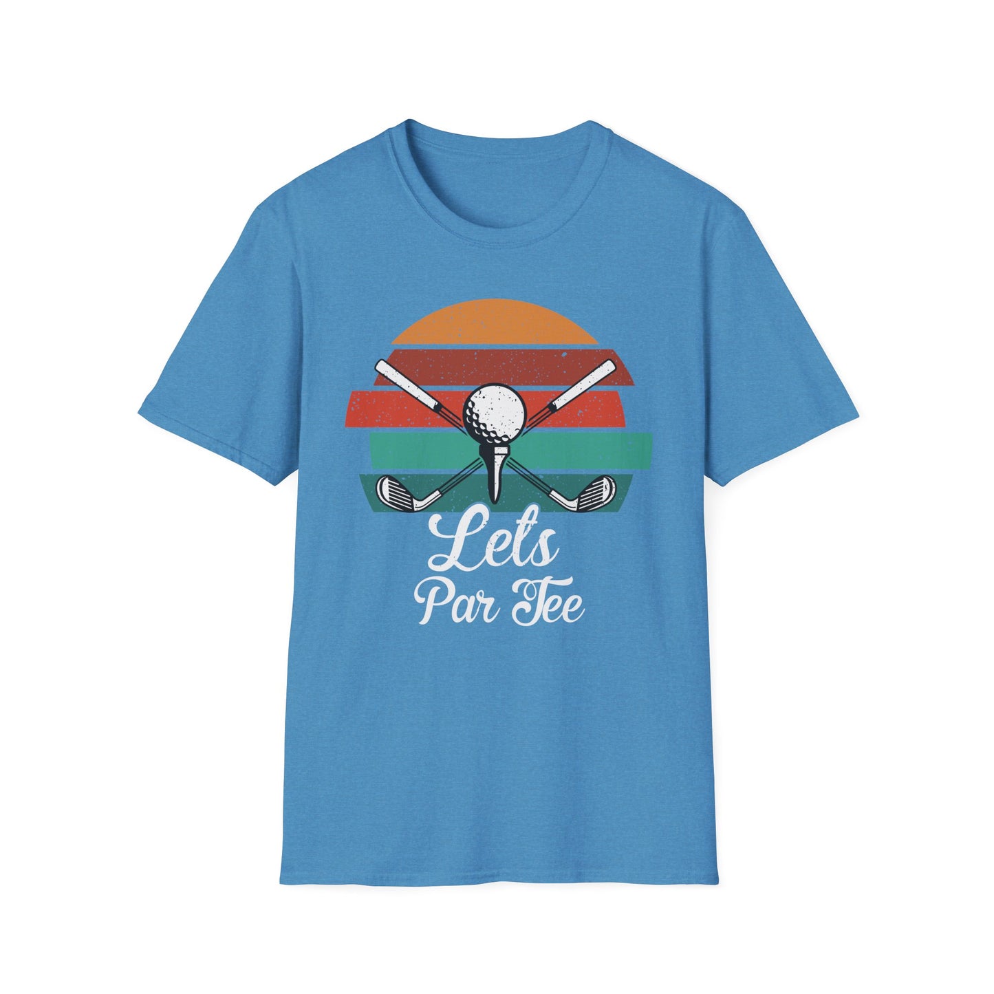 Let’s Par-tee Golf Tee – Funny golf party sports graphic T-shirt in Heather Sapphire