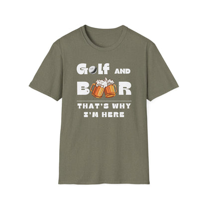 Golf & Beer Tee – funny golf humor sports graphic T-shirt in Heather Military Green
